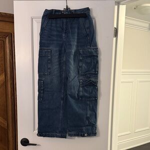 Denim Forum Women's High Rise Blue Cargo Jeans